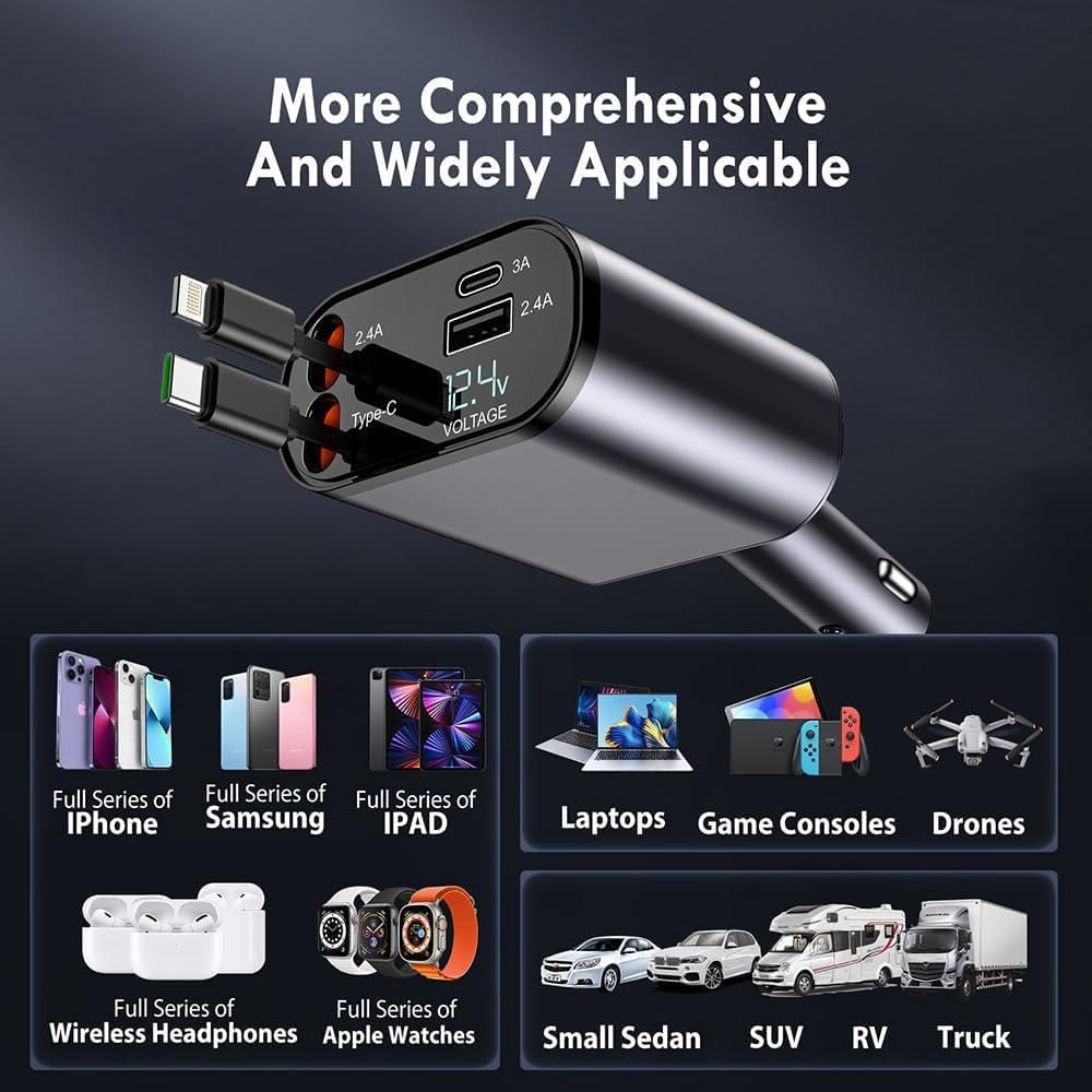 VoltEdge™ Smart Car Charger – Dual USB & Type-C with LED Display.