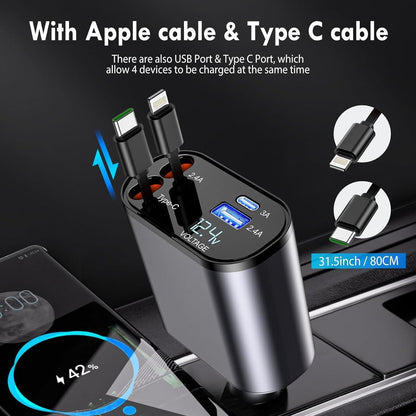 VoltEdge™ Smart Car Charger – Dual USB & Type-C with LED Display.