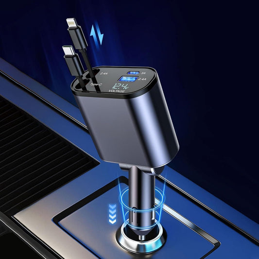 VoltEdge™ Smart Car Charger – Dual USB & Type-C with LED Display.