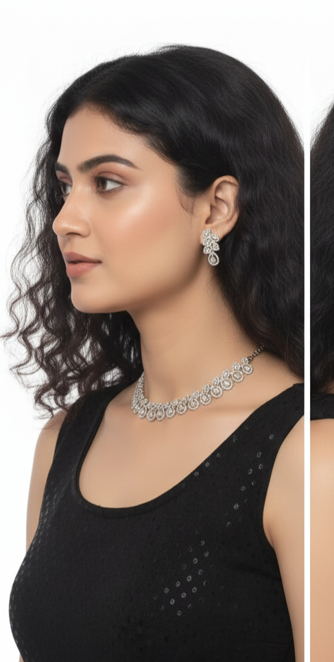 Rhodium-Plated Necklace & Earring Set with White Austrian Diamonds
